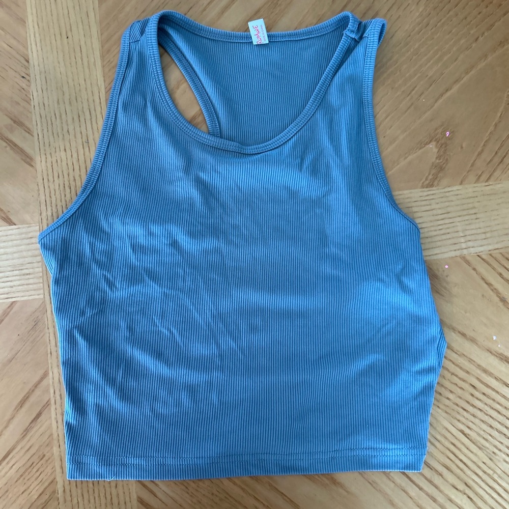 ROMWE Blue Ribbed Crop Top